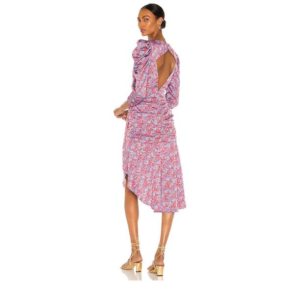 For Love & Lemons Charlie Floral Ruched Puff Sleeve Dress Blossom XS NEW - Picture 2 of 9